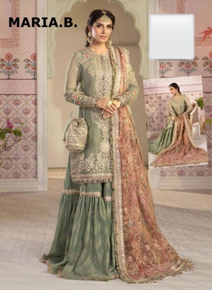 Maria B Net Bridal Dress With Net Embroidered Dupatta
