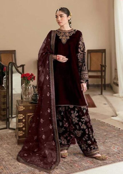 Jazmin Velvet Dress With Organza Dupatta
