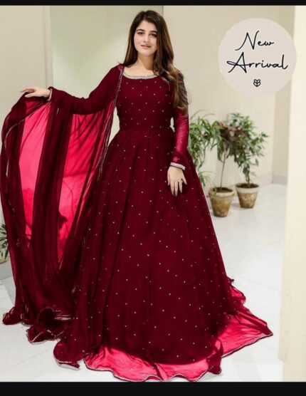 Stitched Chiffon Maxi (Maroon) 2025